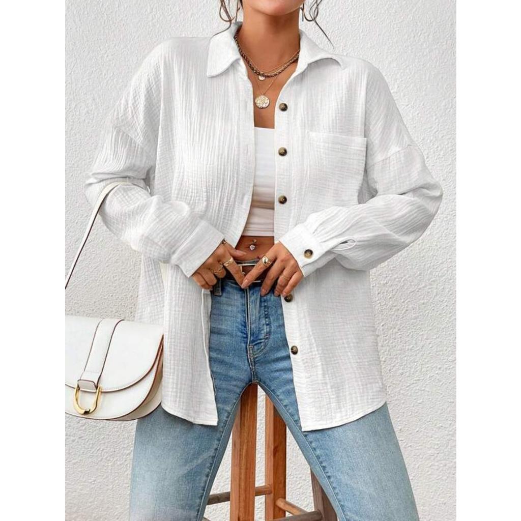 Fall Women's High-end Drop Shoulder Batwing Long Sleeve Shirt, European & American Style Blouse for Cross-border