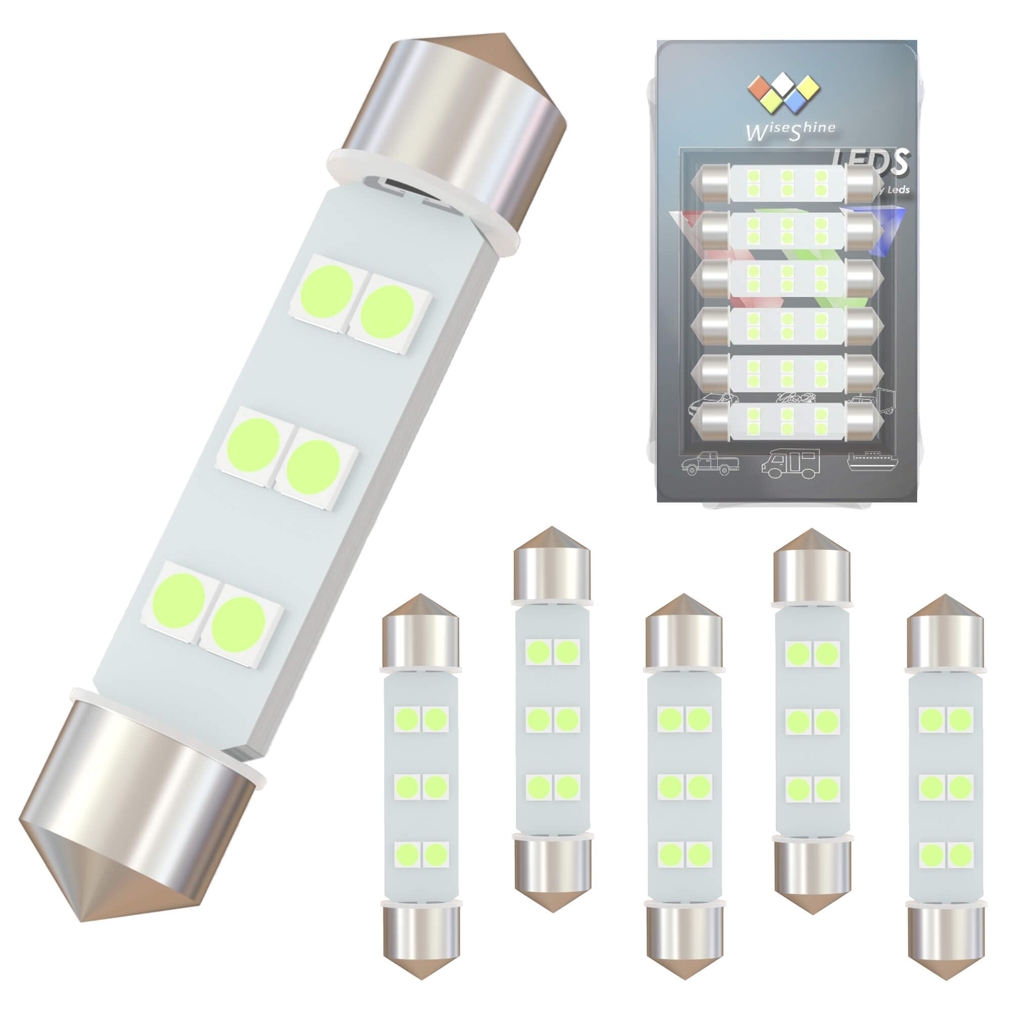 

WiseShine DC 44мм 578 Фестонные светодиодные лампы Ледяной синий 211-2 569 Навигационная лампа 180 degrees DC 12v синий