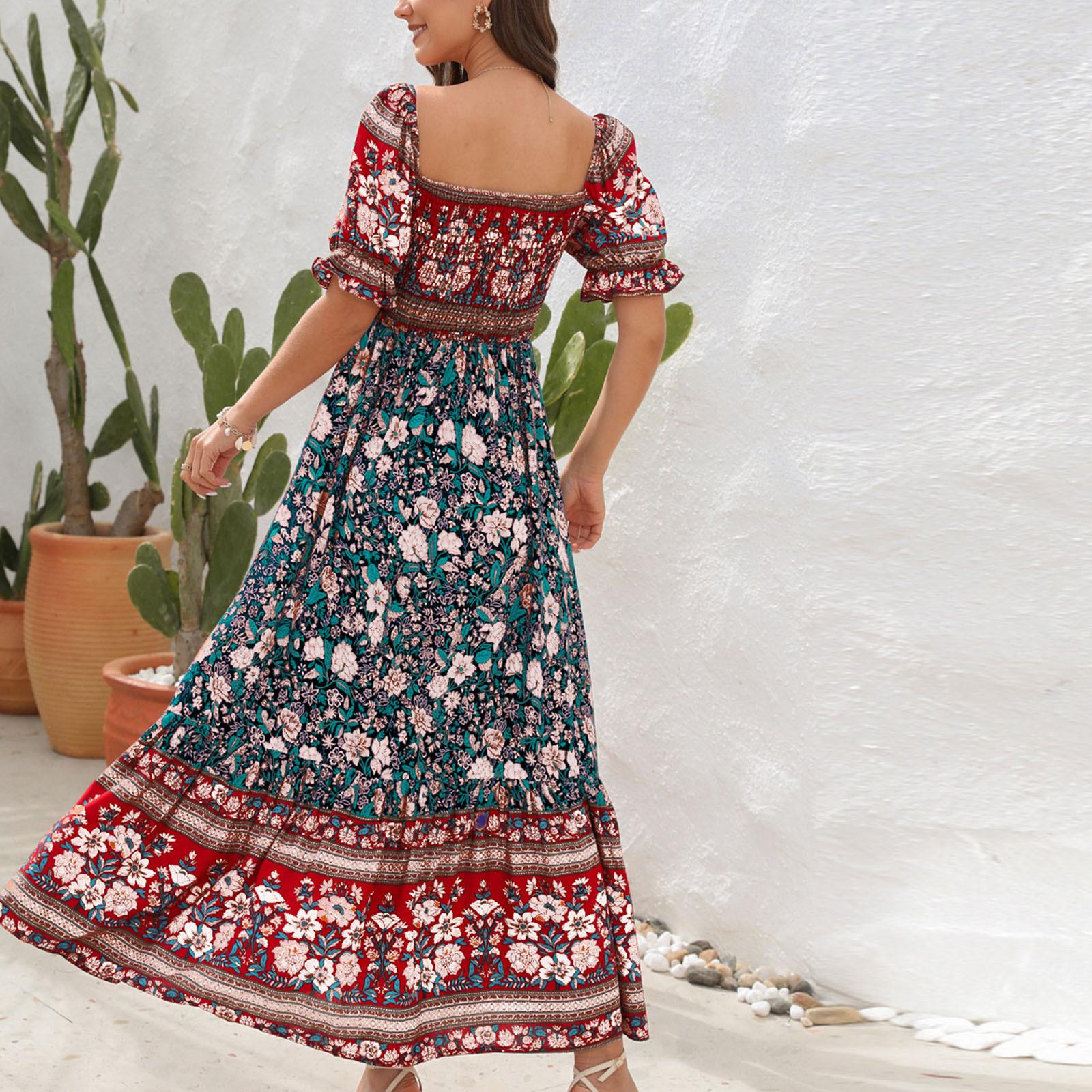 Женское модное богемное пляжное курортное платье на одно плечо с пышными рукавами S синий — фото 5