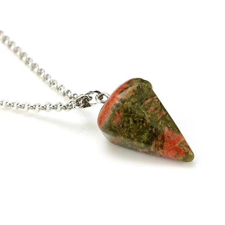 1pc Natural Stone Hexagonal Pendant Chain Necklace Taper Soul Swing Bullet Crystal Necklace For Men And Women
