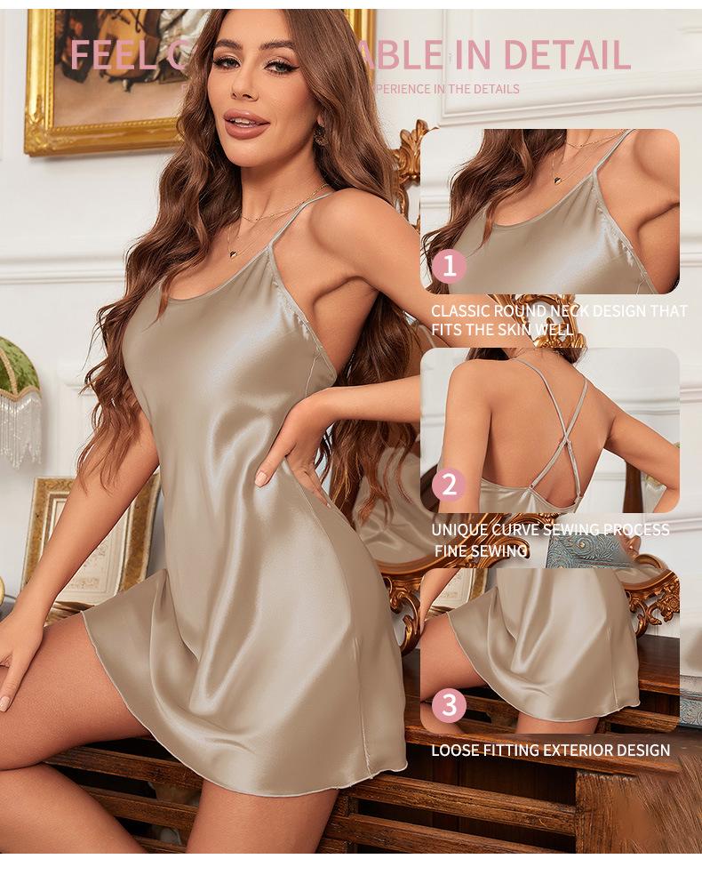 Ευρωπαϊκή & Αμερικανική Σέξι Γυναικεία Καλοκαιρινή Νυχτικιά από Παγωμένο Μετάξι - Απλή, Καθημερινή Πιτζάμα με Τιράντες