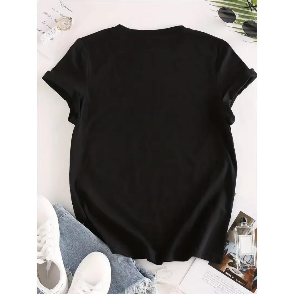 Flower & Letter Print Crew Neck T-Shirt Casual Short Sleeve T-Shirt For Summer Women's Clothing Kawaii 90s Korean Female Tops