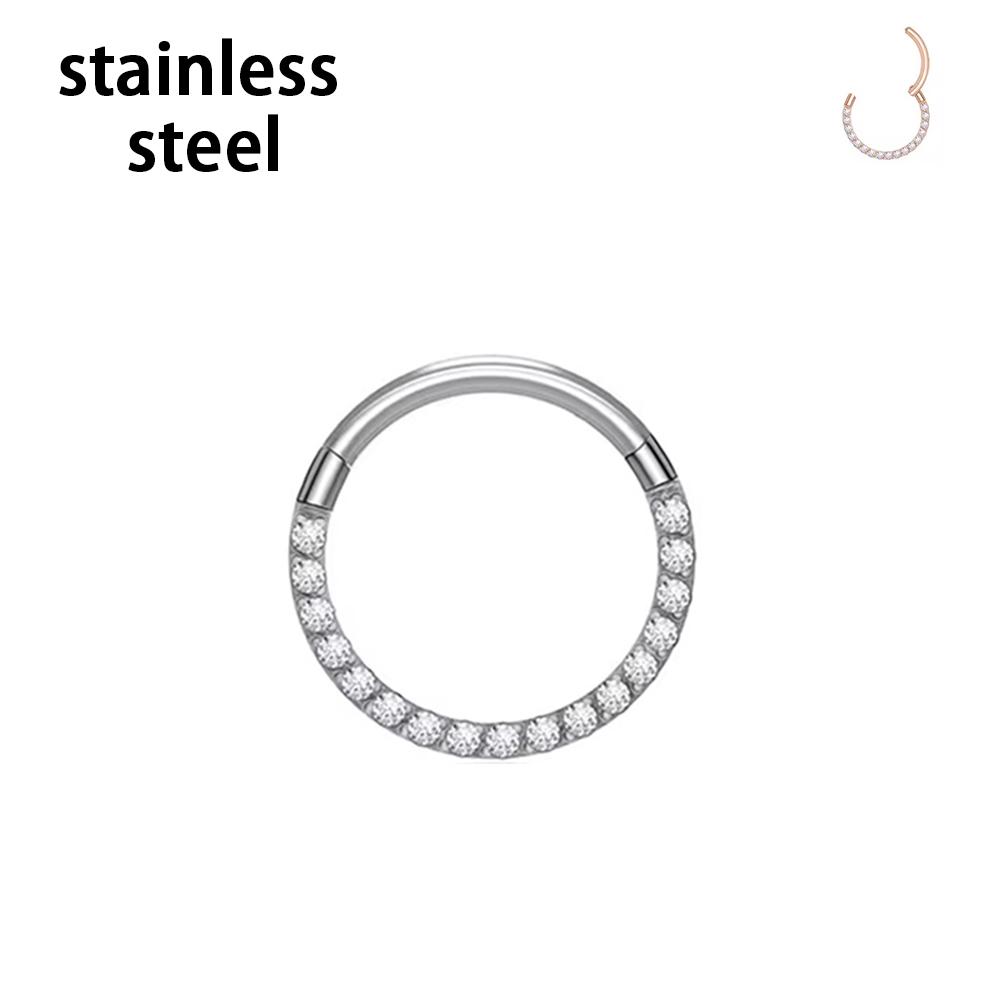 

1/10PCS Stainless Steel Nose Ring Septum Clicker Hoop Earrings For Women Piercing Body Jewelry Lip Ring Zircon Hinged Segment 16G1.2x6mm&Earrings&Ears