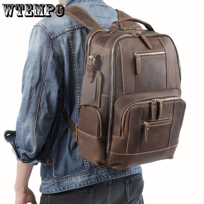 Vintage Men's Genuine Leather Backpack Classic Outdoor Travel Bag Large Capacity Crazy Horse Leather