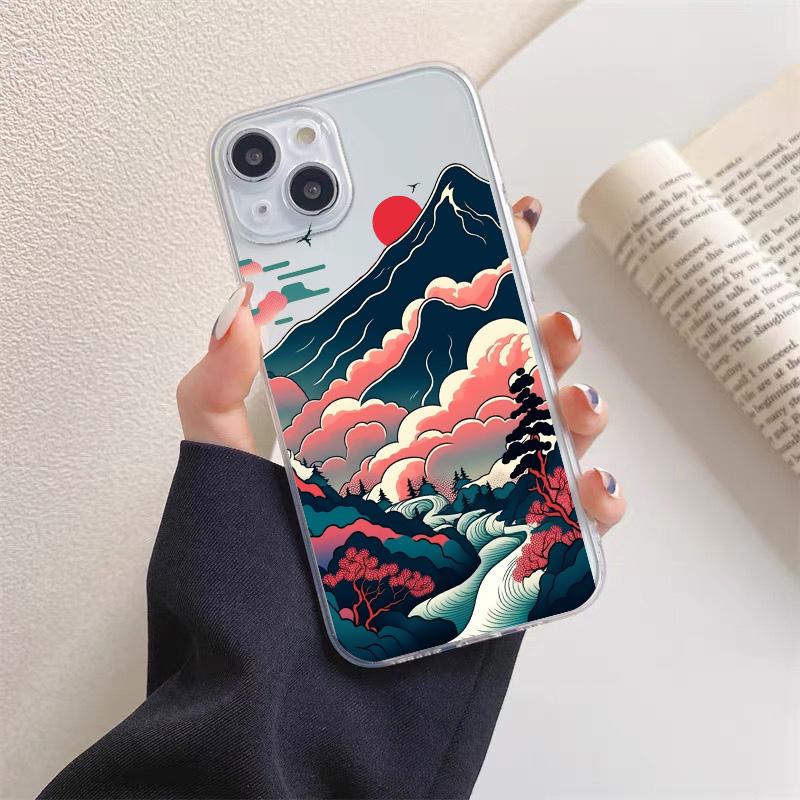 INS Fuji Mountain Landscape Sunset Clear Phone Case For iPhone 11 12 13 Pro Max Mini 14 Plus Pro Max X XR XS 7 8 Plus Back Cover