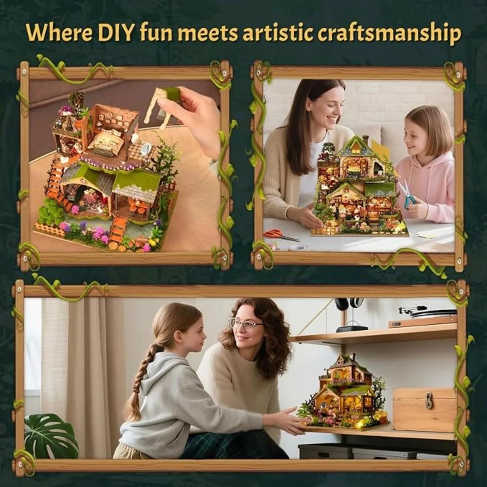 DIY Miniature House Kit, Mini House Building Kit with LED, DIY Miniature Kit for Adults Teen, Dollhouse Kit, Forest Adventure