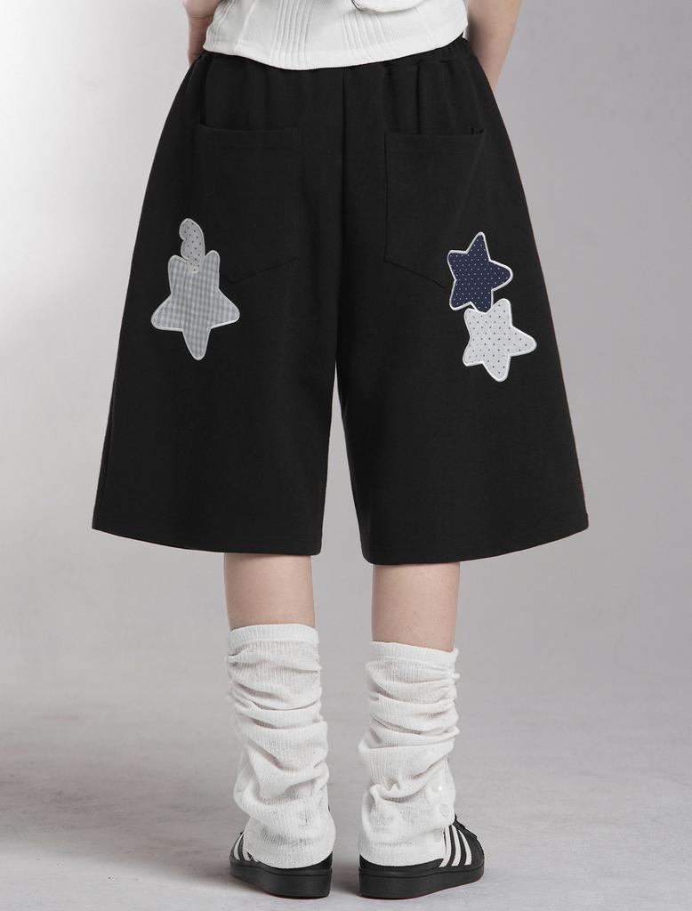 Lupeu Double Star Applique Bermuda Pants Black