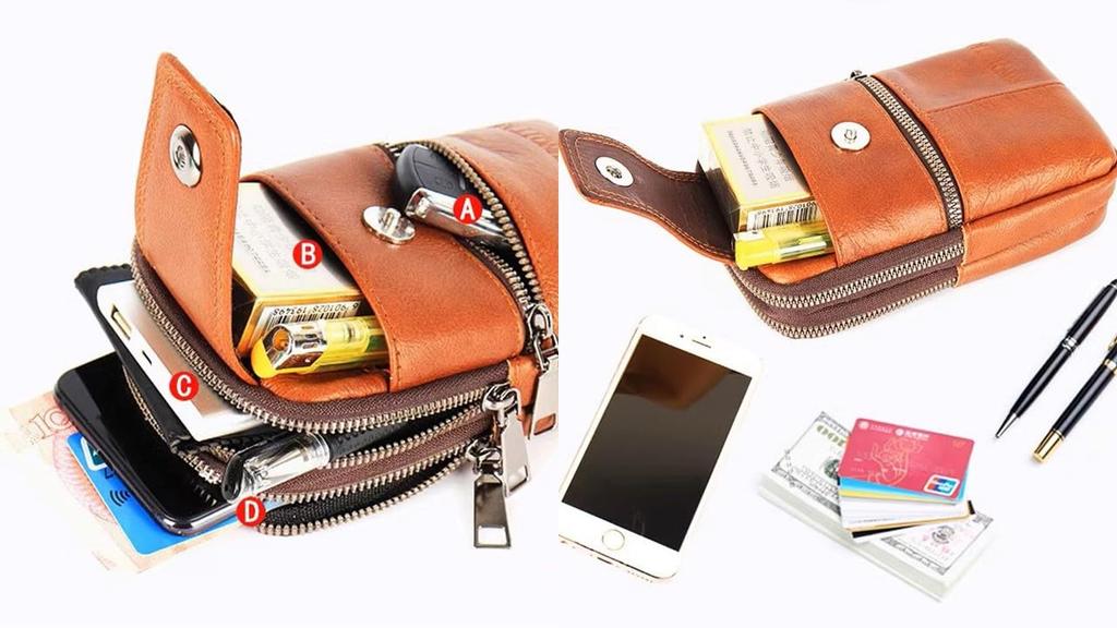 Multifunctional smartphone shoulder waist belt perfect for outings and leather smartphone case for pouch, bag, bag, pouch, travel. 3-way men, black.