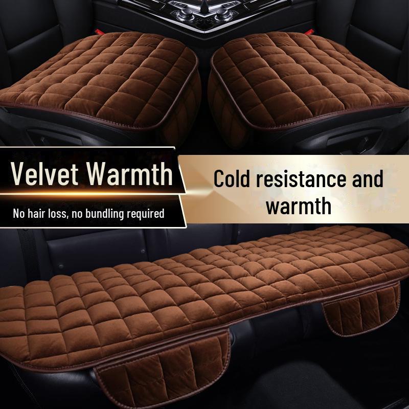 Woolen Three-Piece Car Seat Cushion Set for Autumn/Winter - No Backrest, Non-Slip, Warm Front Seat Pads