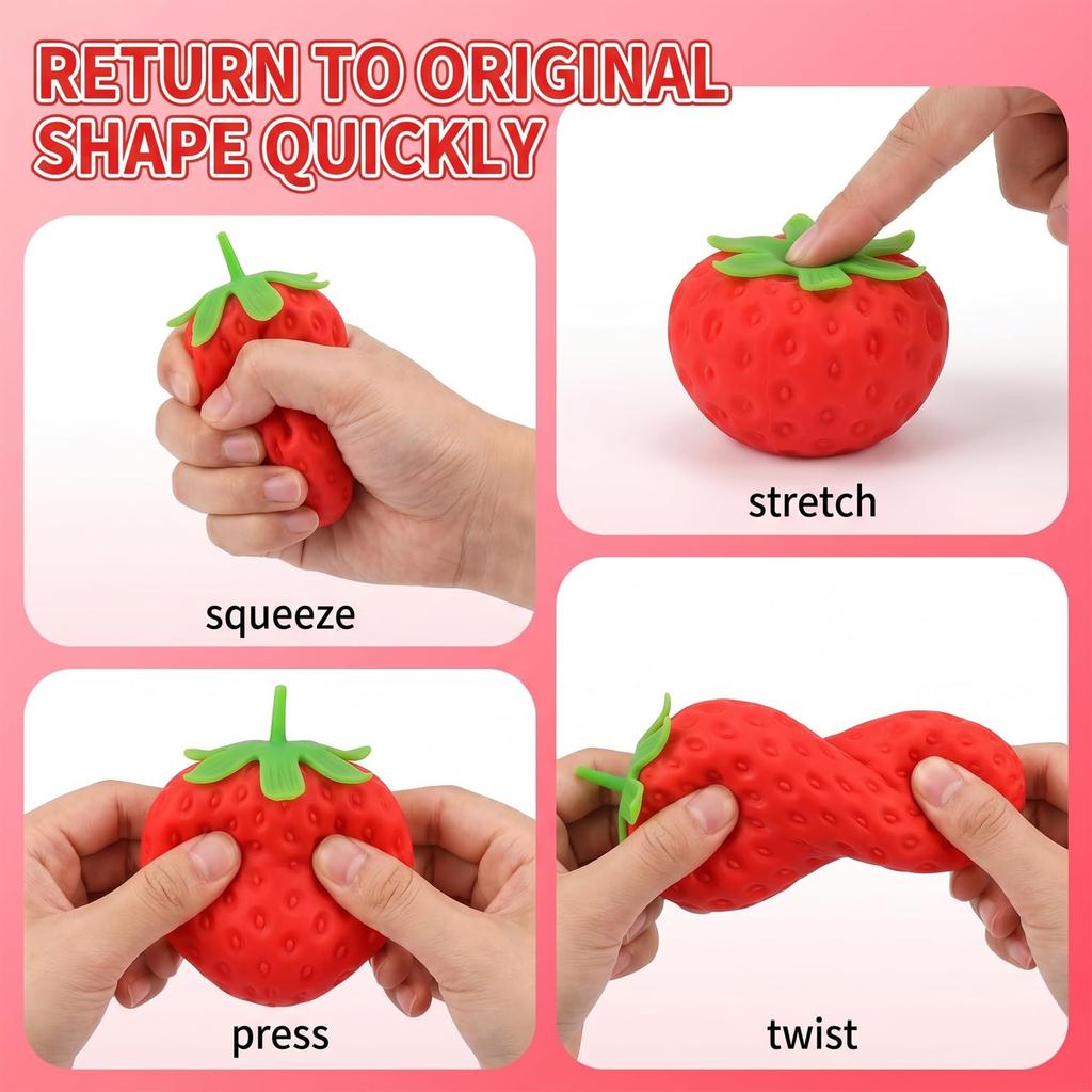 TPR Strawberry Squishy Stress Relief Toy Soft Squeeze Fidget Toy Sensory Decompression Gift for Kids Adults