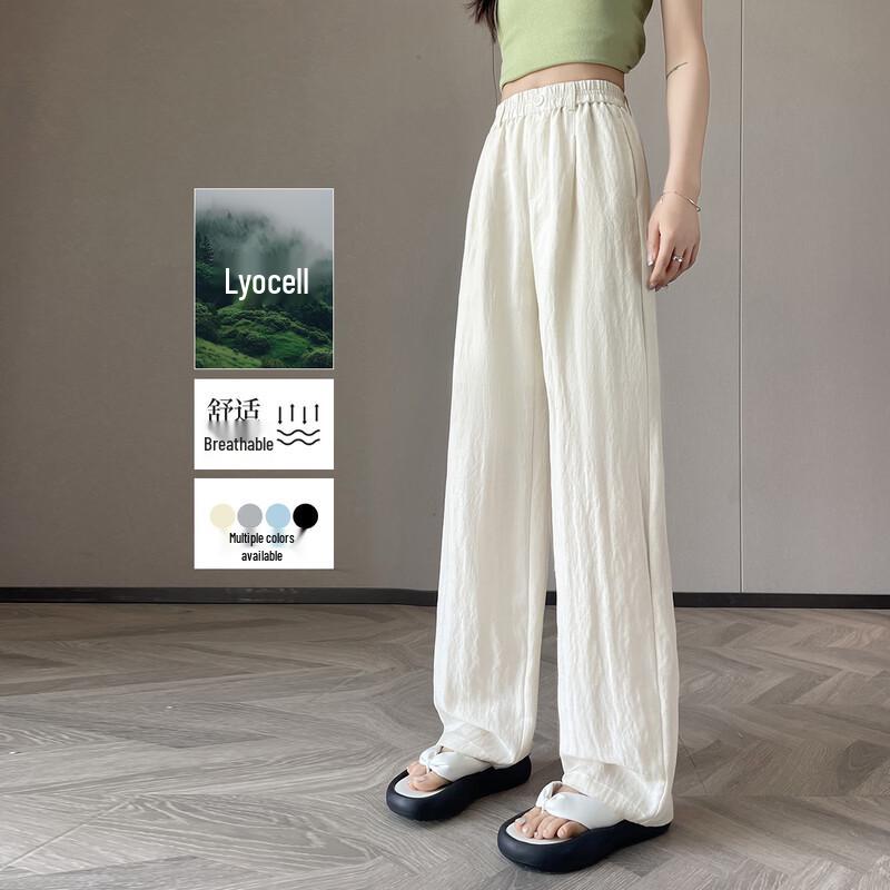Women s Lyocell Linen Blend Straight Wide-Leg Casual Pants 2XL