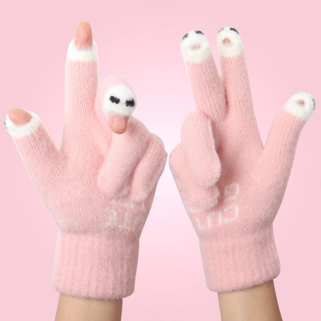 Knitted Touchable Screen Gloves Winter Full Finger Mittens Stretchy Warm Three Finger Exposed Gloves for Girls Teens