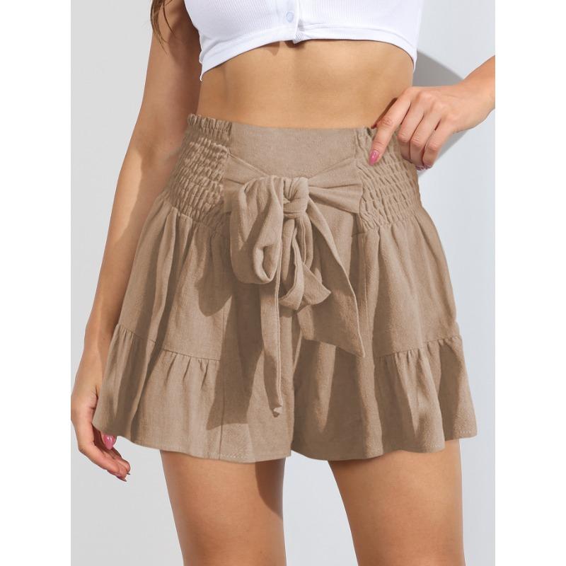 Sommerliche Shorts mit weitem Bein und Riemchen für Damen, drapiert, vielseitige Freizeithose