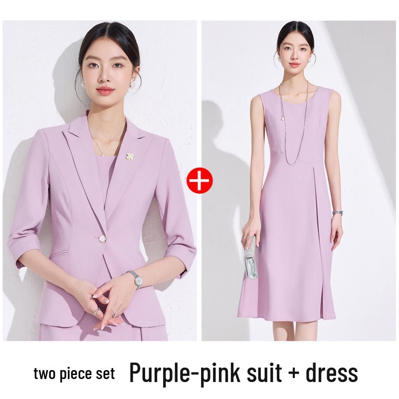 Autumn 2025 Women's Two-Piece Suit: Seven-Sleeve Blazer & Skirt or Dress Set