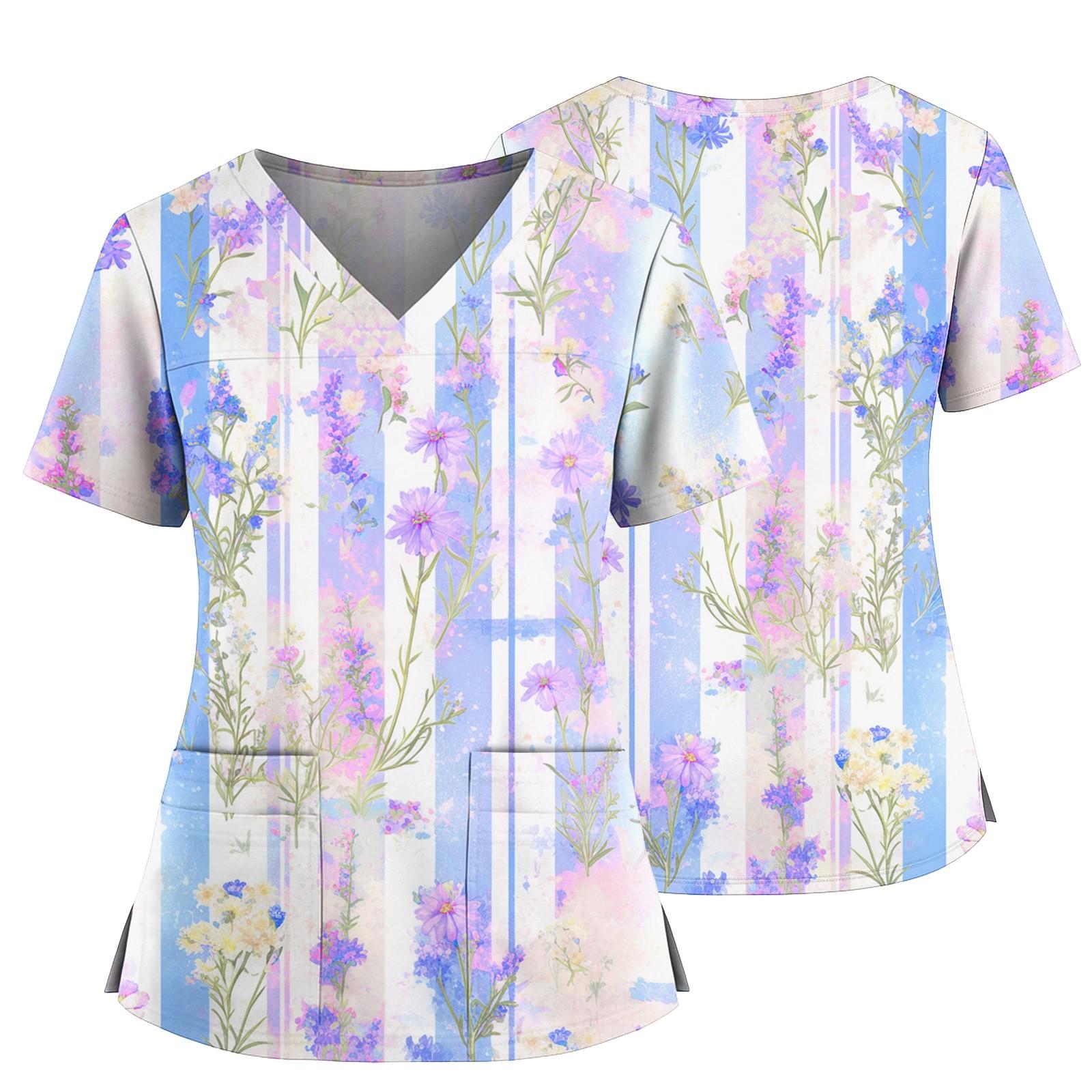 

Women s Casual Printed V-Neck Pocket Side Slit Short Sleeved Top Short Sleeved Top XXL