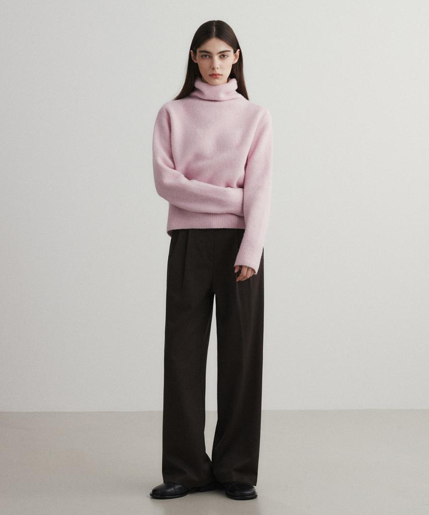 SUARE WOMEN Wool Double-Pleated Semi-Wide Slacks Brown
