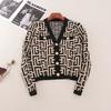 French Style V-neck Knit Cardigan Women's Spring Color Matching Plaid Outdoor 2025 New Graceful High Sense Outerwear Top