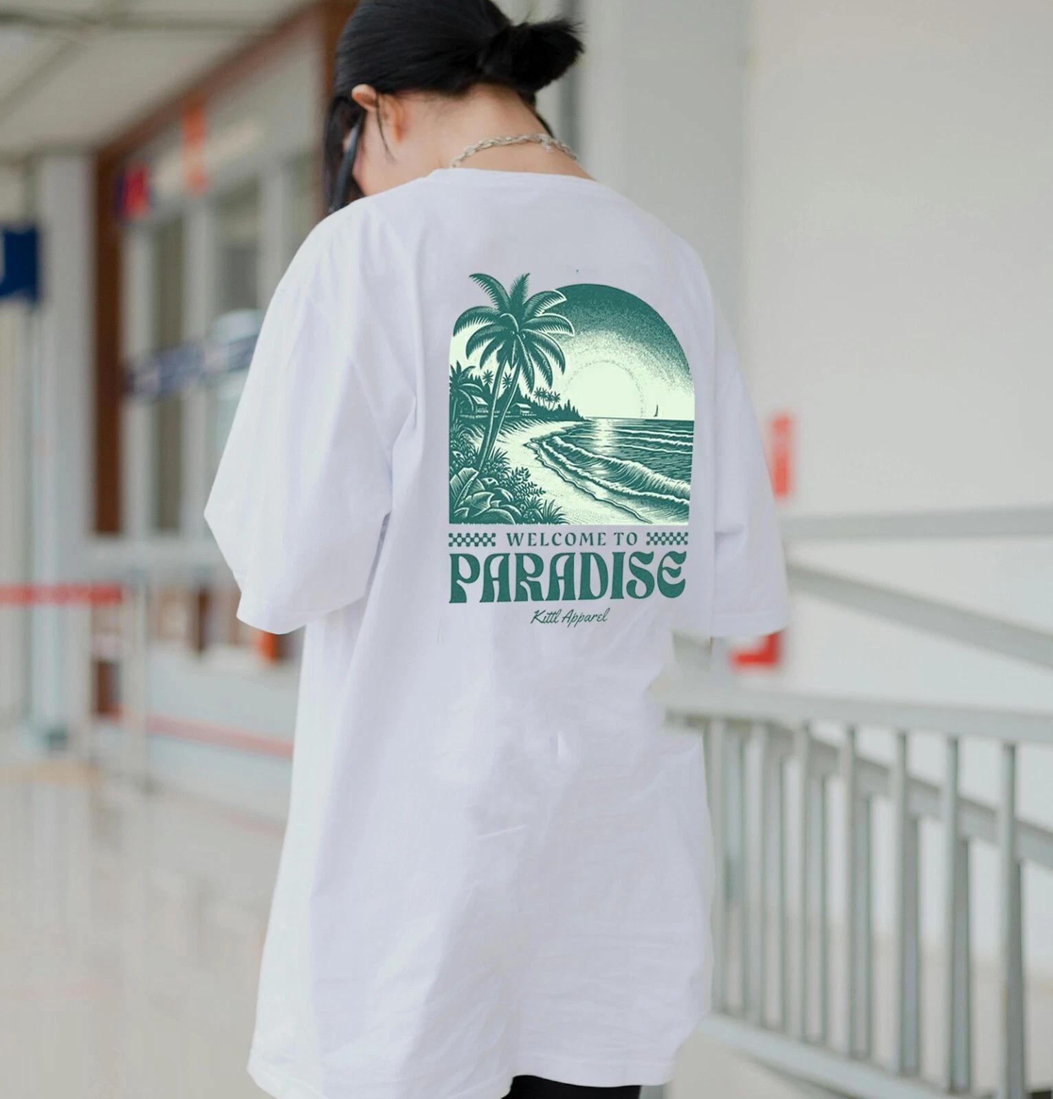 Unisex Slim Fit T-Shirt - Welcome To Paradise Original Student Summer Crewneck 3XL