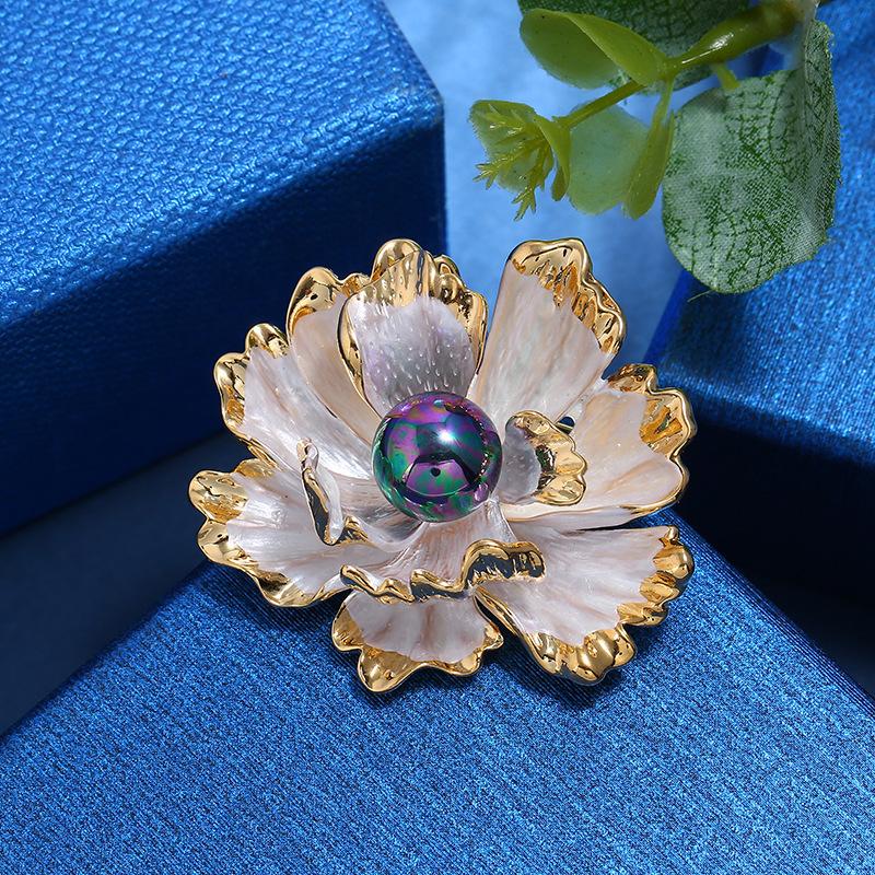 Retro Chinese Style Peony Brooch Female Pearlescent Temperament Hand-painted High-end Pin Brooch Cheongsam Jacket with Accessories