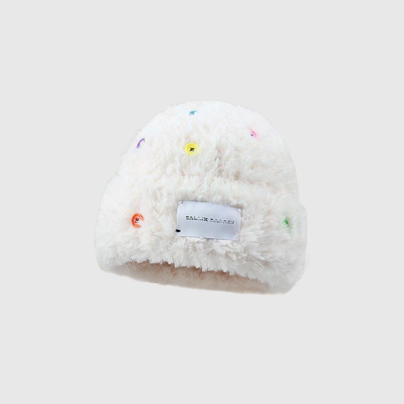 Autumn and winter women's wool hat versatile knitted hat bag head showing small face warm embroidery plush cold hat big head circumference