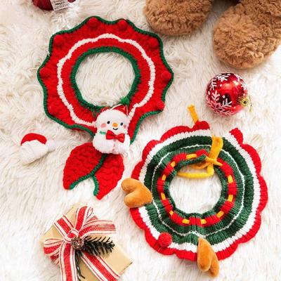 New Hand-knitted Christmas Pet Collar Adjustable Cartoon Puppy Neck Strap Delicate Safety Cat Cat
