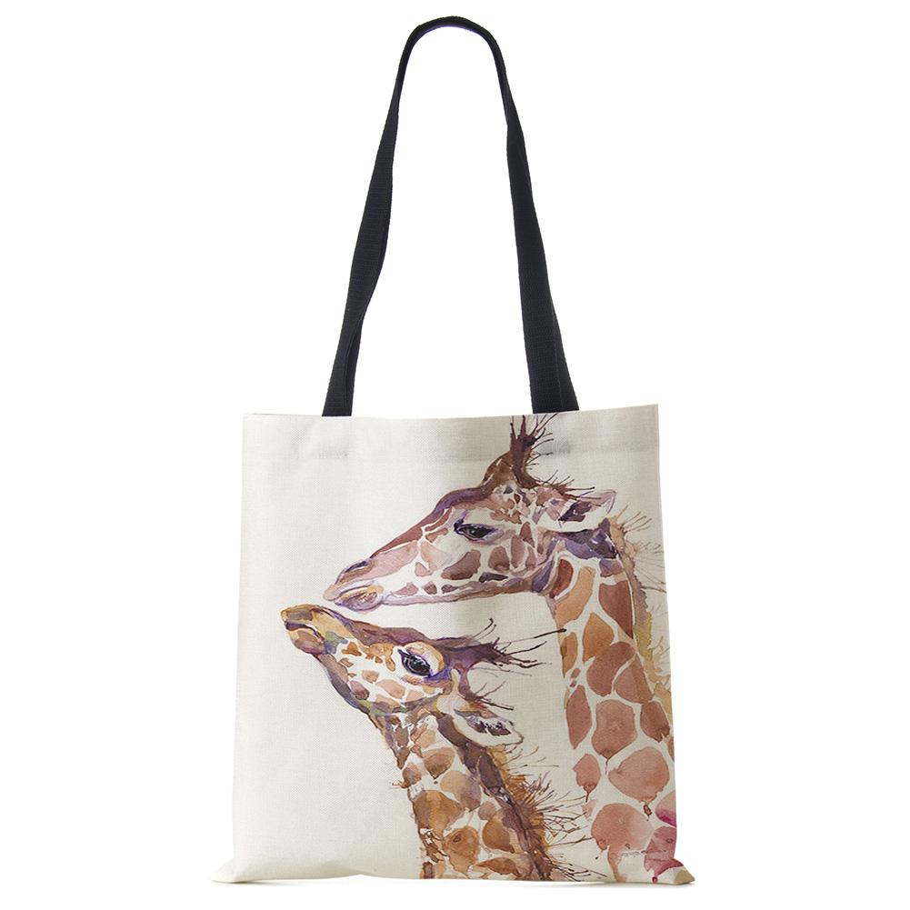 Watercolor Giraffe Deer Print Tote Bags for Women Casual Handbags Shopping Bag Large Capacity