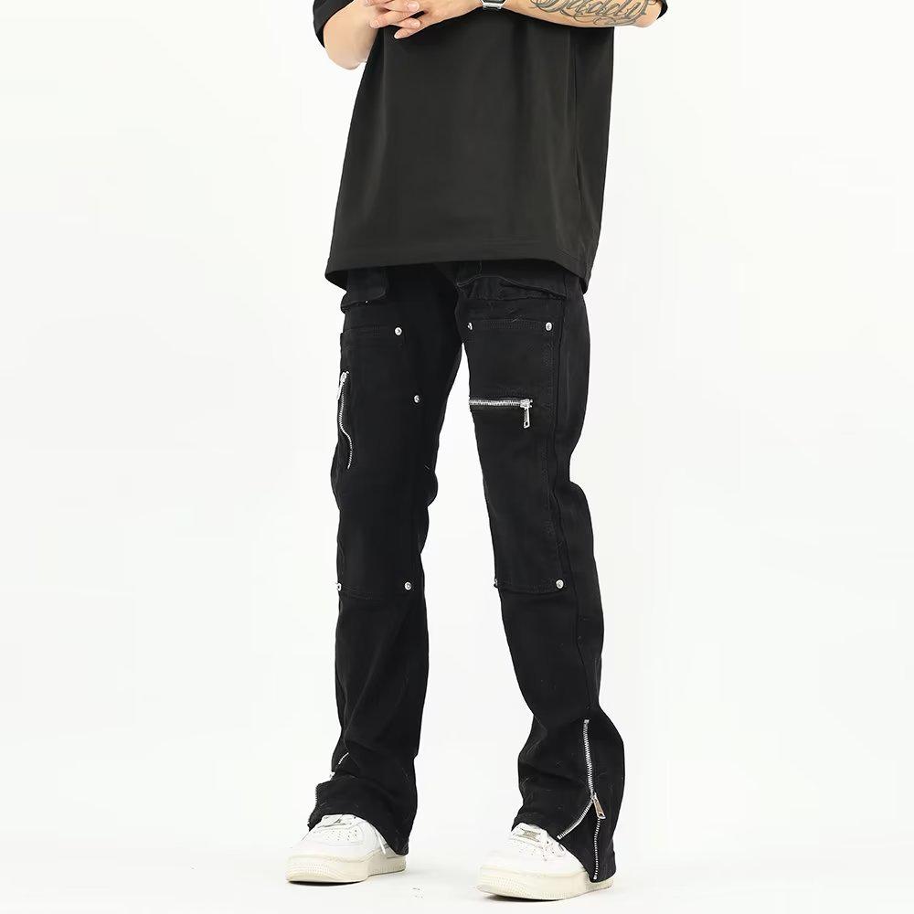 2023 Autumn Men's Loose Fit Solid Color Straight Jeans: Trendy Casual Overalls