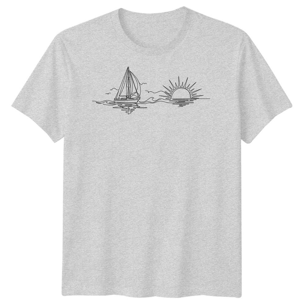 Segelboot Sonnenuntergang Segeln Reise Unisex T-Shirt Ozean Linienkunst