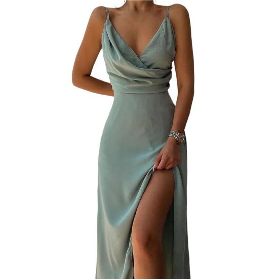 

Женское платье Дышащее Большой подол На бретелях Летнее Удобное в носке Длинное платье Праздничное M светло-зеленый