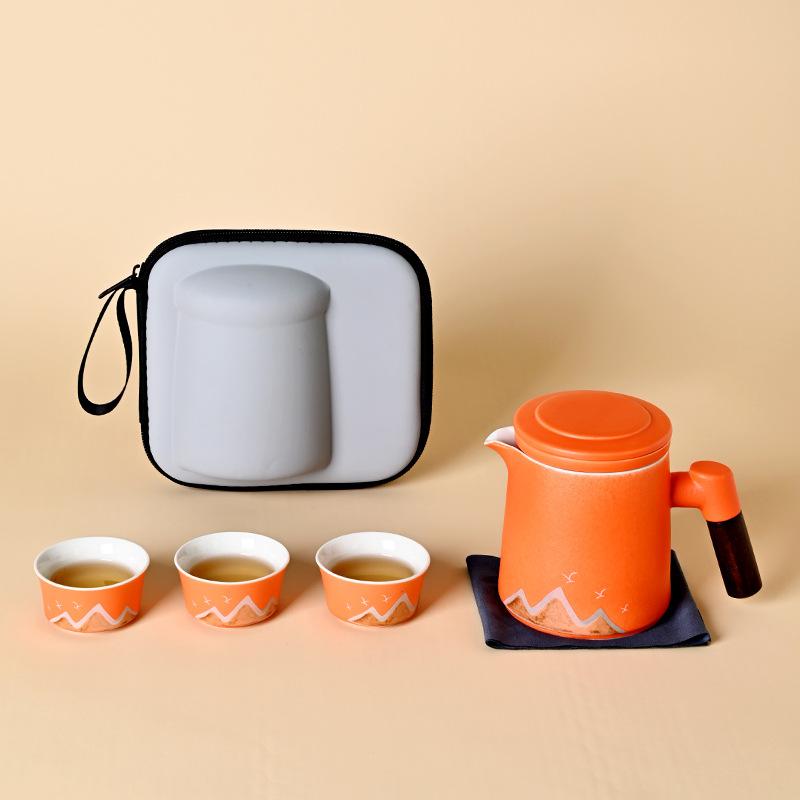 Tea Set Kuaike Cup Travel Portable Outdoor Ceramic Teapot with Lid Filter Company Gift