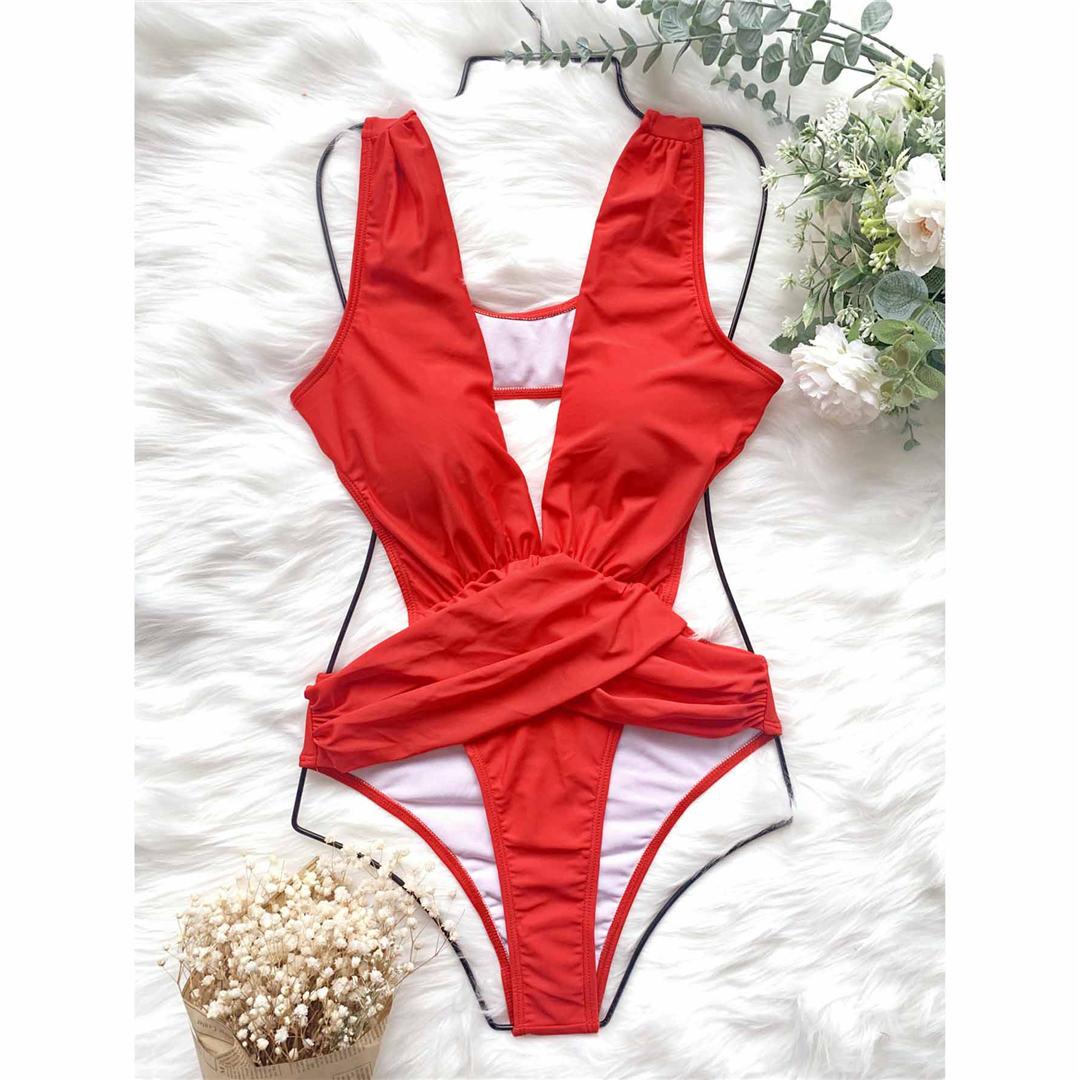 

Сексуальный женский купальник с глубоким v-образным вырезом, 3 цвета, цельный купальник, женский мягкий монокини, купальный костюм, купальный костюм для леди L красный