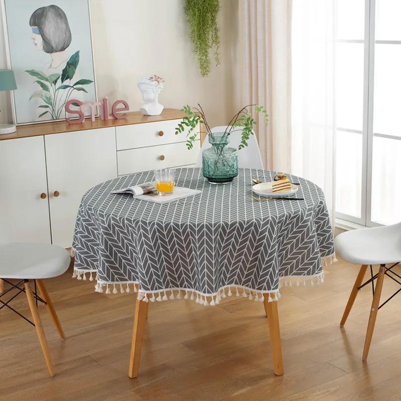 Tablecloth Around Cotton Linen Tassel Tablecloth Plaid Round Tablecloth Red Striped Lattice Table Map Wedding Cloth Cover