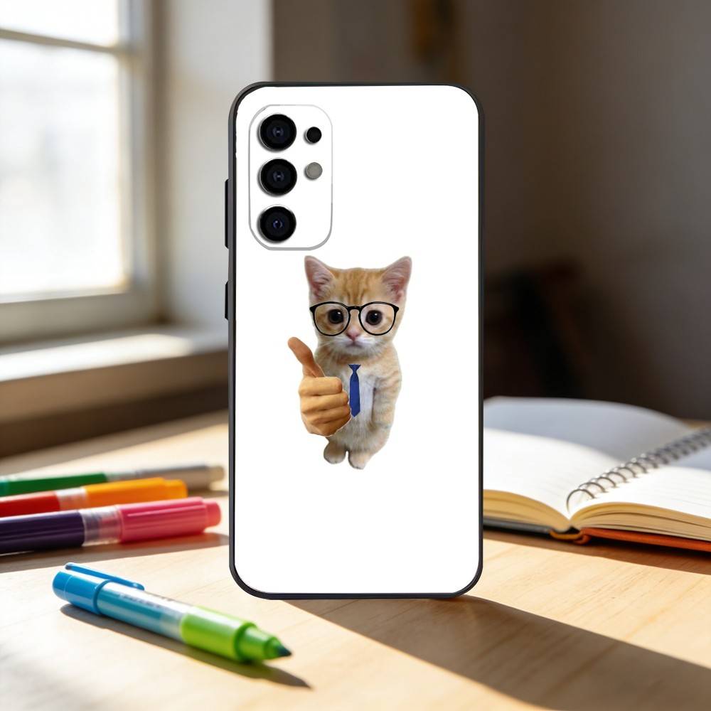 F-Funny C-Cute Cat Phone Case For Samsung S25,S24,S21,S22,S23,S30,Ultra,S20,Plus,Fe,Note,10,9,5G Black Cover