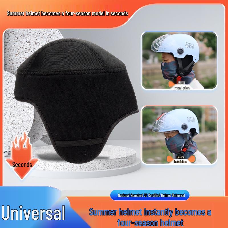 Removable Fleece-Lined Winter Helmet Liner with Earmuff Cover for Children & Adults