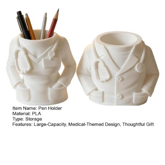 Yousheng 2 Pcs 3D Printed Doctor Pen Holder, Cartoon Medical Office Desk Organizer, White Coat Shape Pencil Stand for Nurse Gift