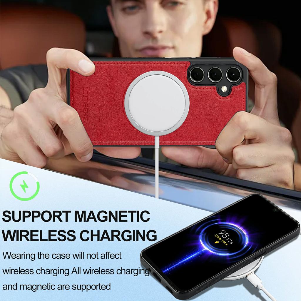 LC.IMEEKE For Samsung Galaxy A55 5G Magnetic Case Compatible with MagSafe Leather+TPU Back Cover