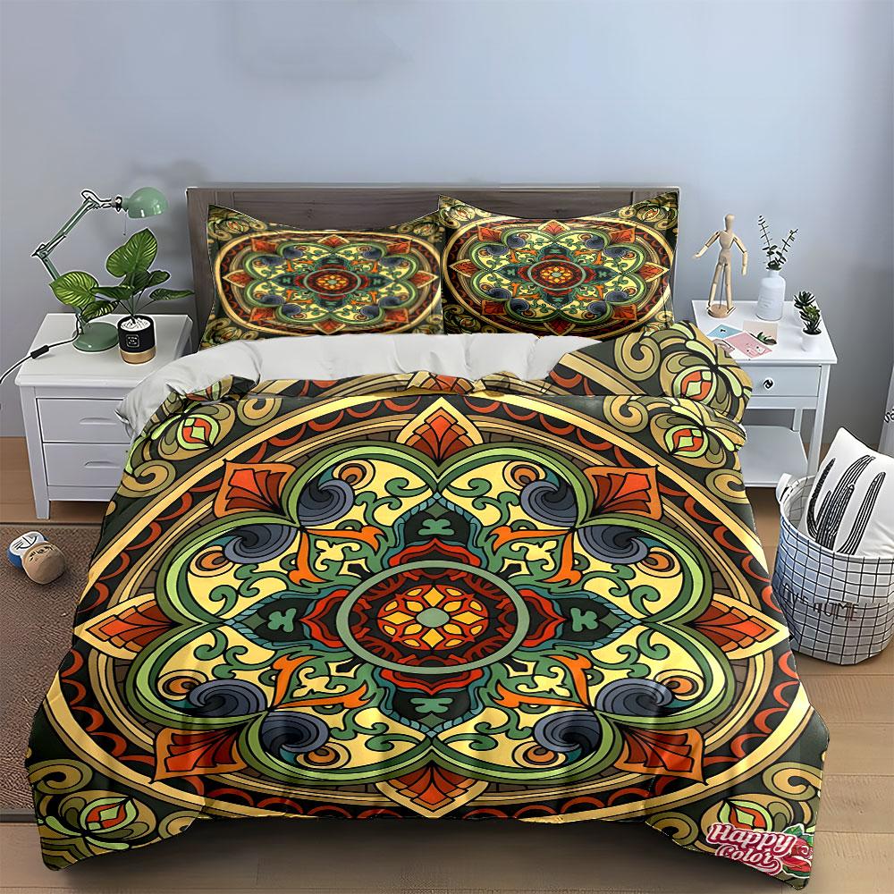 Mandala Pattern Decorative Set Soft Skin-Friendly Bedding Set Includes 1 Duvet Cover And 2 Pillowcase Gift