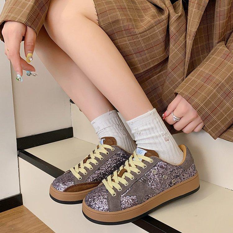 Star sequined little dirty shoes for women 2025 autumn retro moral training shoes versatile casual flash casual board shoes for women