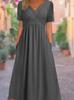 Women's Short Sleeve Midi Dress V Neck High Waist Streetwear Casual Solid Flared Long Dress With Side Pockets