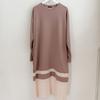 Shop   Women Color Block Pleated Round Long Dress Beige Ara Wdr 3858
