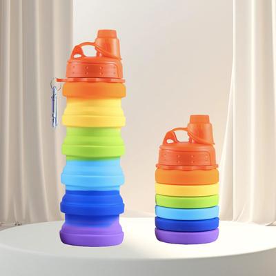 Silicone Rainbow Water Cup Outdoor Travel Sports Water Bottle Telescopic Water Bottle