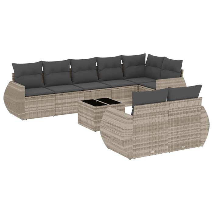 VidaXL Salon de Jardin avec Coussins 9 pcs, Canapés de Terrasse, Ensemble de Meubles de Patio, Mobilier d'Extérieur, Gris 3221631