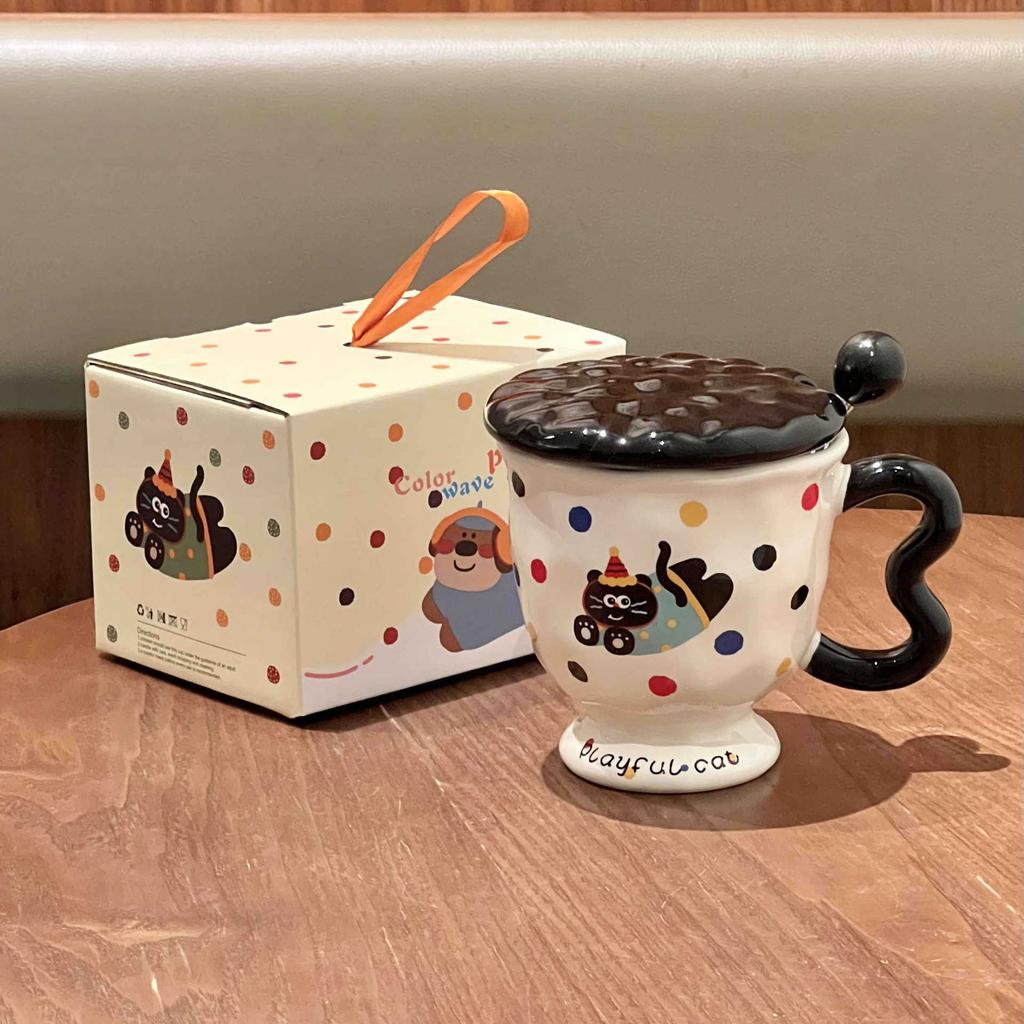 ins style high value polka dot mug girl cute ceramic water cup children's milk breakfast cup birthday gift