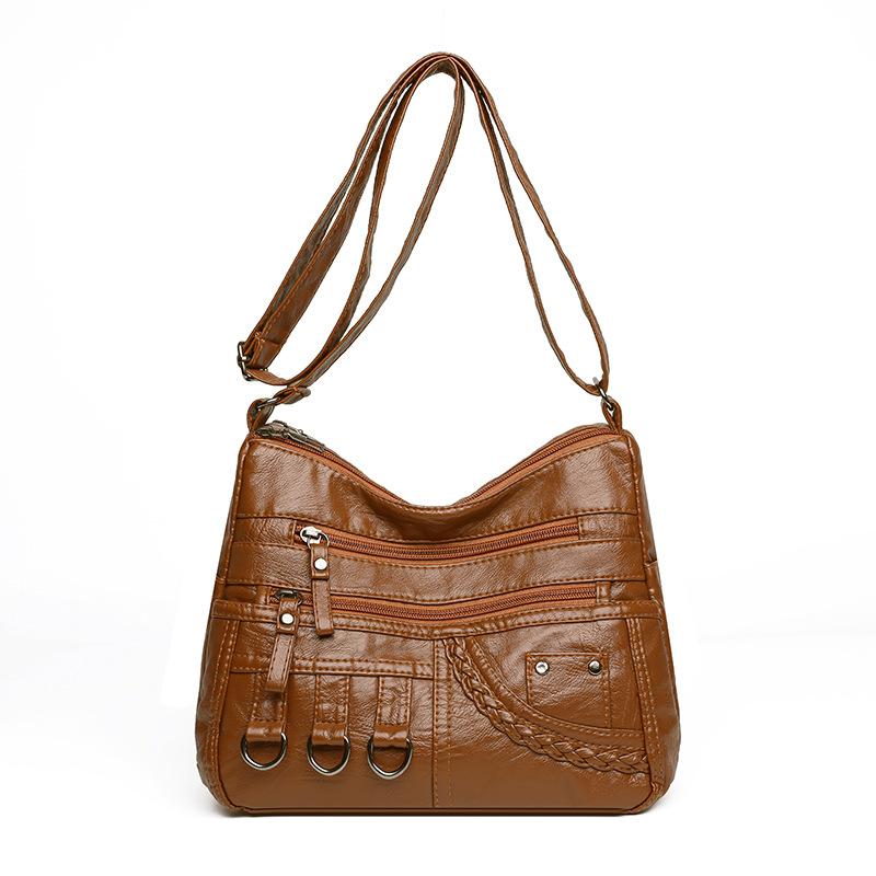 Women's Soft Leather Crossbody Bag Middle-Aged Mother Bag Multi-Layer Shoulder Bag