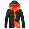 Mens Color Block Hooded Thickened Short Cotton Padded Casual Winter Coat