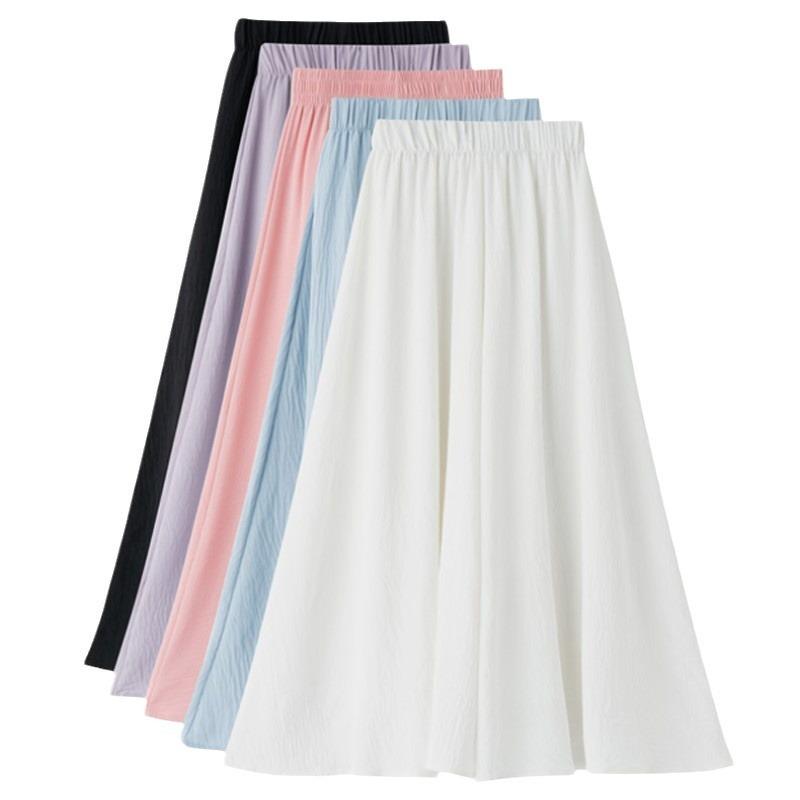 White Culottes Women's Summer Thin Small Scoop Pleated A-shaped Skirt Ice Silk Cotton and Linen Drape Wide-leg Pants