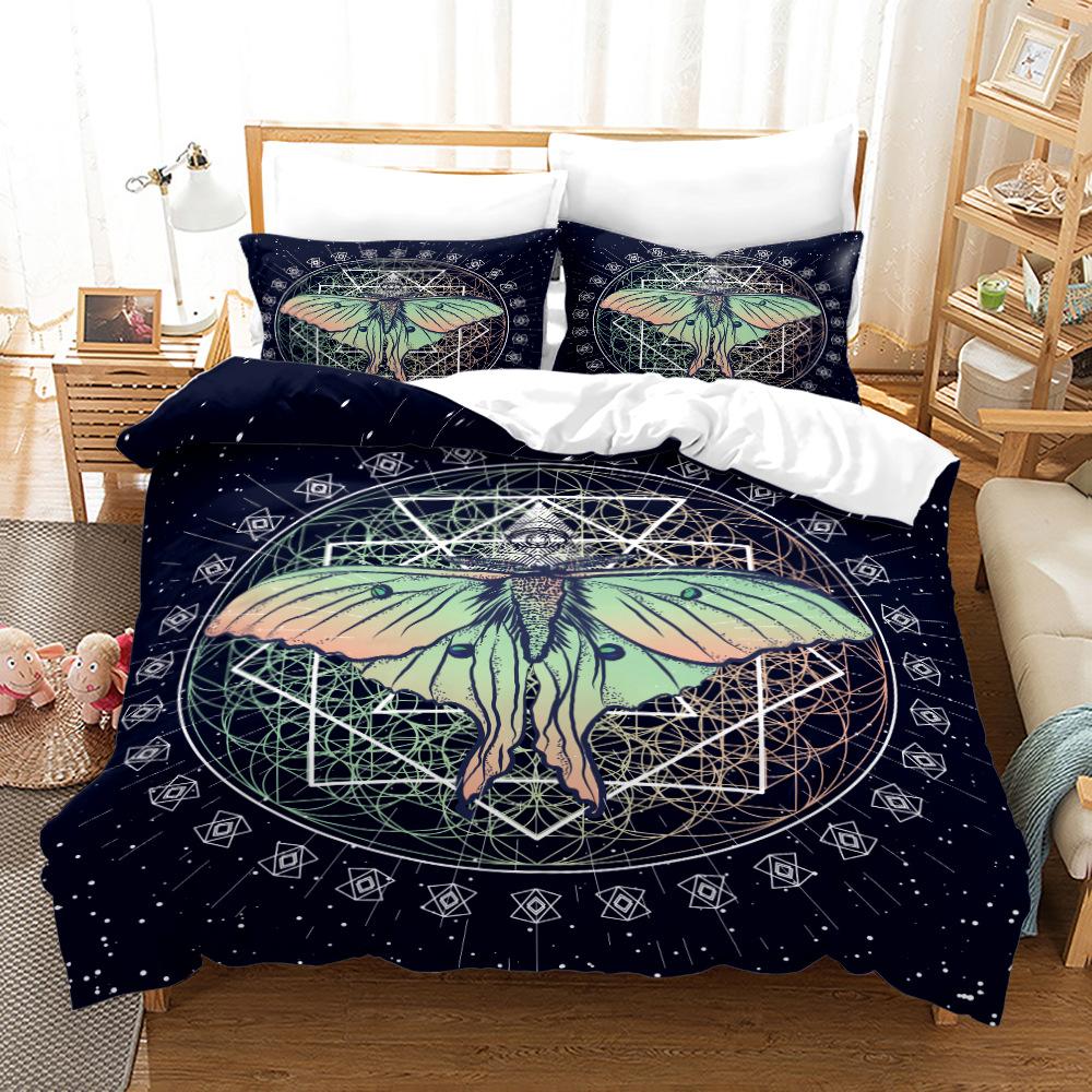 Death Moth Duvet Cover Set King Queen Size Moon Skull Youth Gothic Insect Print Skeleton Bones Polyester Quilt Cover for Kids