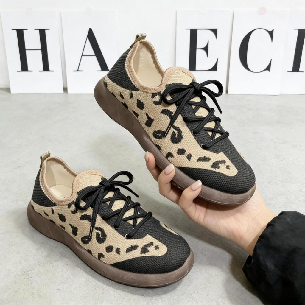 Herbst 2026 Atmungsaktive Mesh-Schuhe für Damen mit Leopardenmuster - Leicht, Vielseitig, Weiche Sohle, Bequemes Freizeit-Schuhwerk