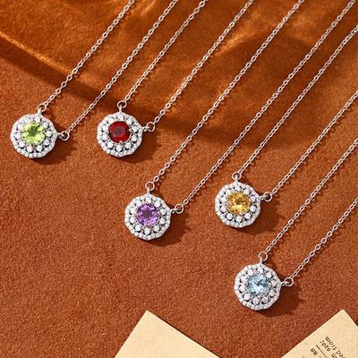 Natural Crystal Stone Sunflower S925 Sterling Silver Necklace Garnet Topaz Olivine Collarbone Chain Girlfriend Gift