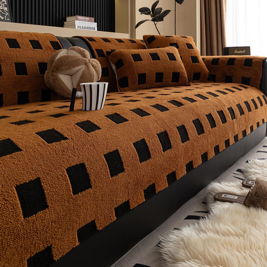 New Shu Cotton Lint Sofa Cushion Autumn And Winter  New Non-Slip Straight Row Leather Sofa Cover Cloth Towel Cross-Border